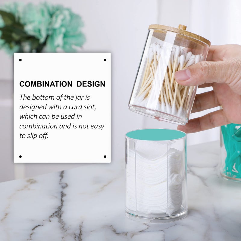 MKLZ 3 Pcs Qtip Holder and Cotton Round Pad Dispenser with Bamboo Lid  Small Clear Acrylic Containers for Cotton Swab/ball  Apothecary Jars Set for Bathroom/Restroom/Vanity/Makeup Storage Organizer - Image 3